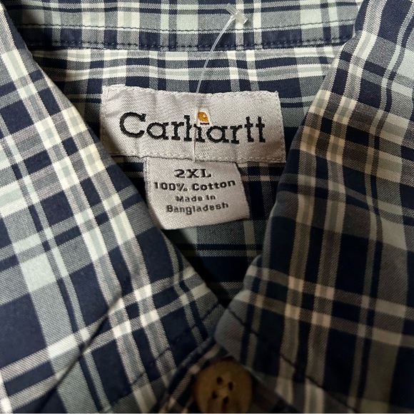 Carhartt Men's Blue and Gray Plaid Button Down Shirt 2XL - Picture 2 of 6